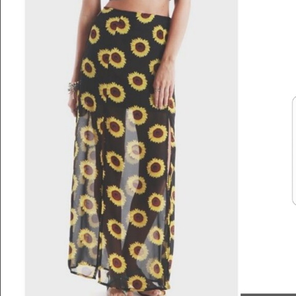 High waisted sunflower long skirt
